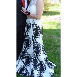 Black and White Two Piece Prom Dress